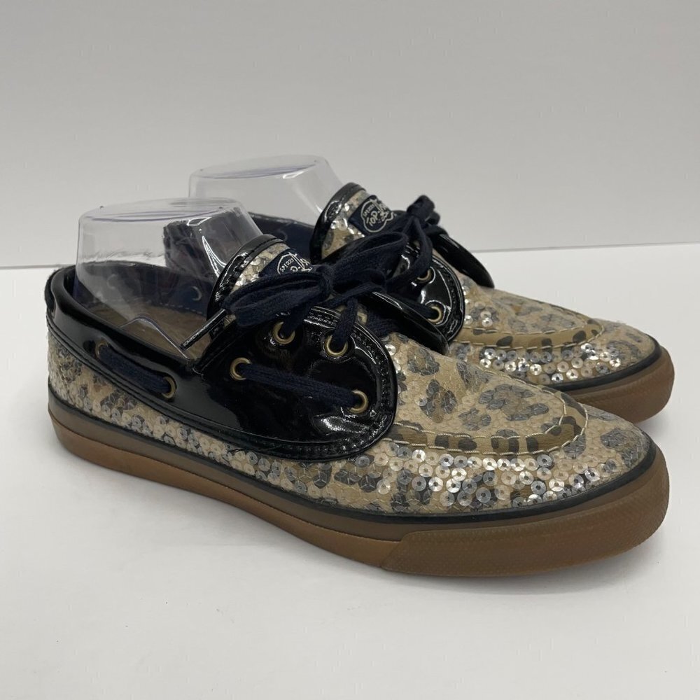 Sperry Top Sider Sequin Cheetah Print Boat Shoe Size 8